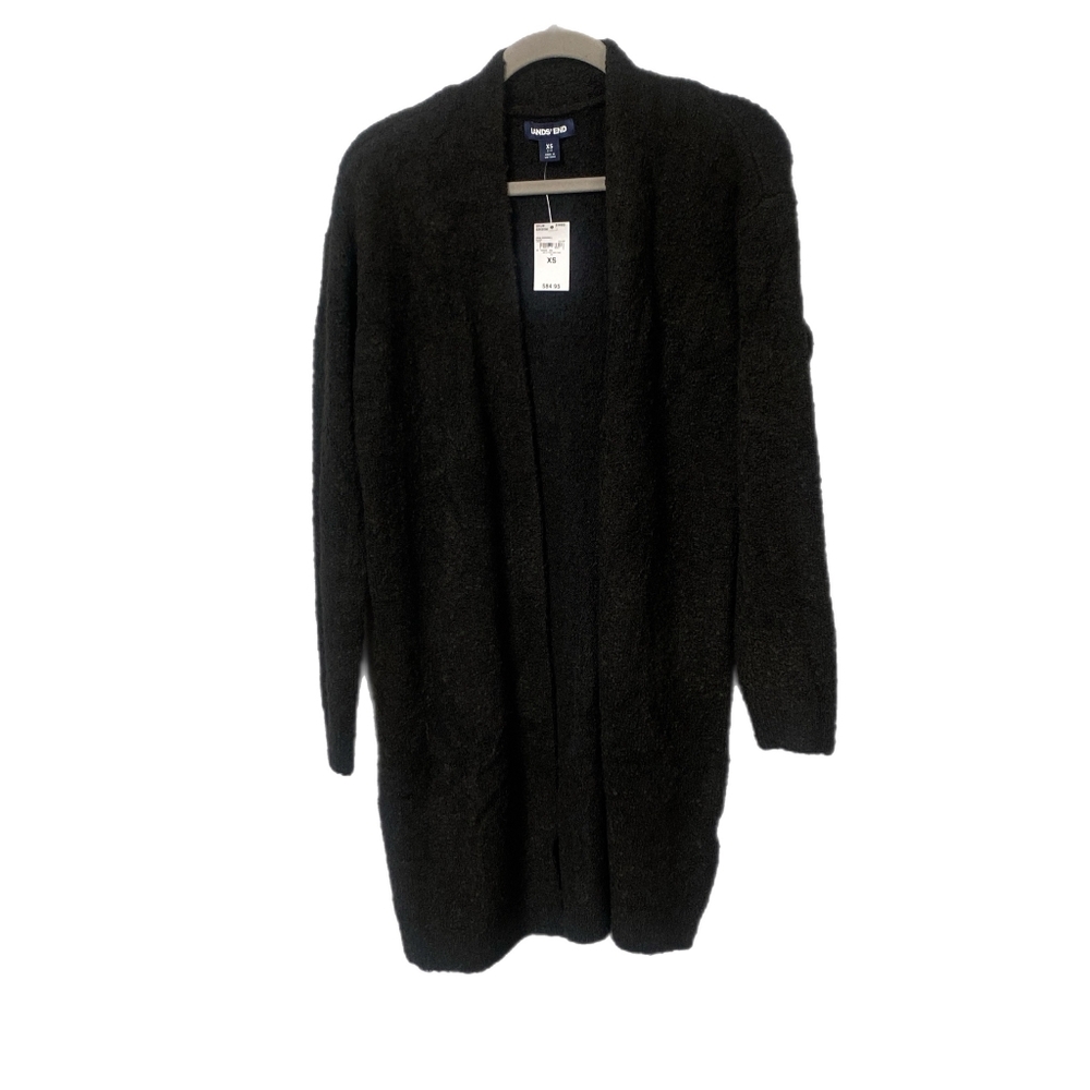 Lands' End Women's Black Open-Front Long Cardigan Sweater XS, M, NWT